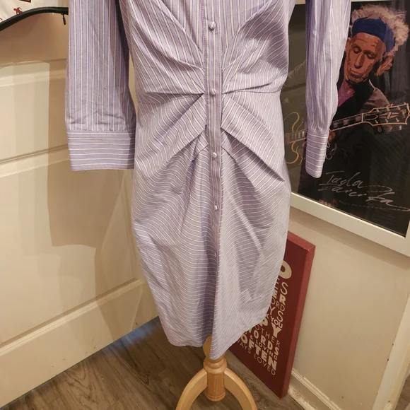 Vince Camuto Lavender & White Striped Twist-Front Midi Shirt Dress - Picture 3 of 6